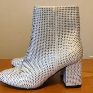 Streetwear Society White Crystal-Studded Block Heel Ankle Boots